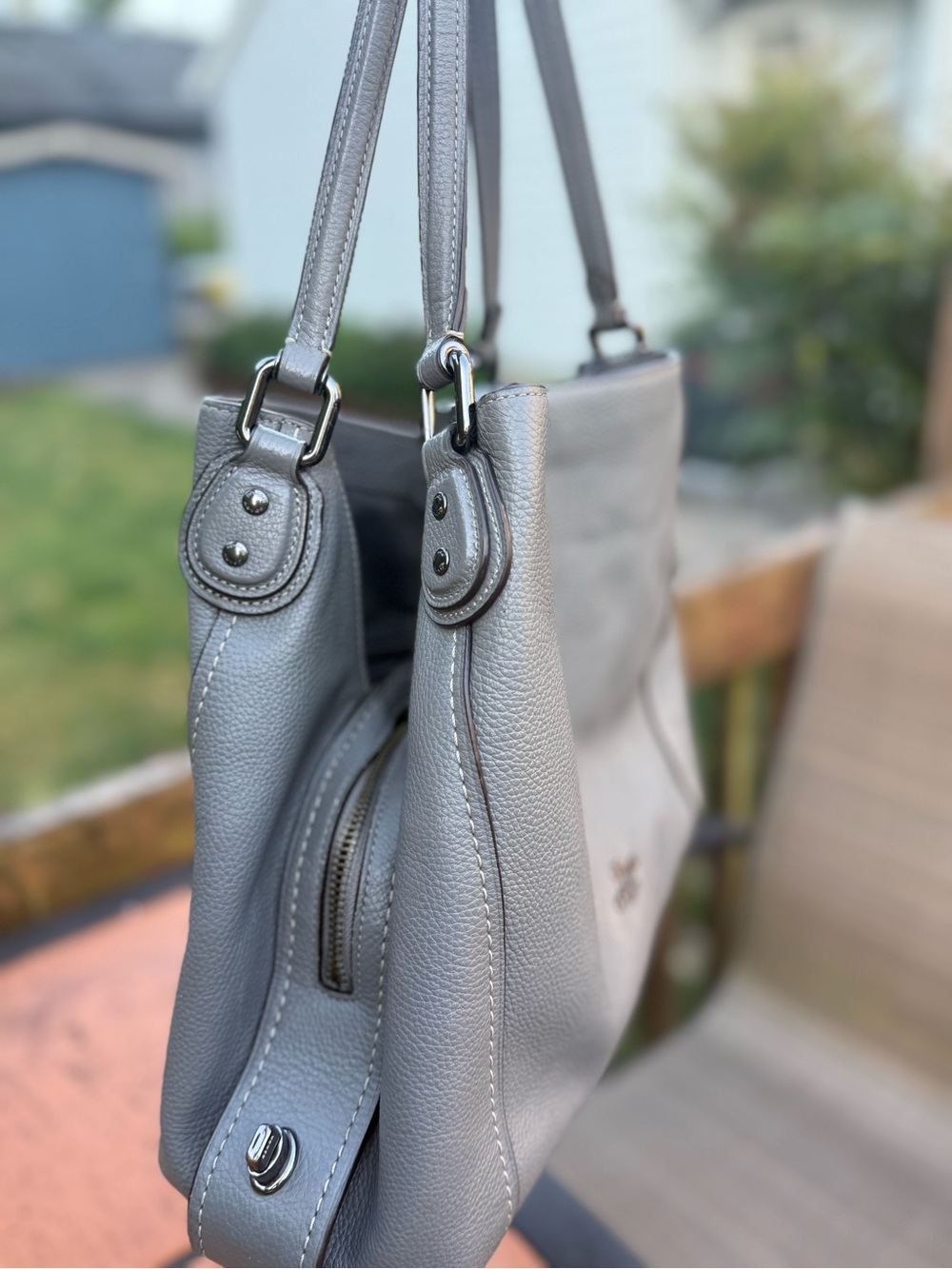 Coach Pebbled Leather Shoulder Bag in Light Gray - Picture 2 of 6